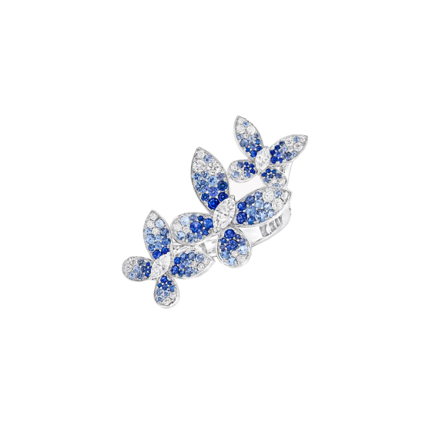 Graff Triple Butterfly Sapphire, Tourmaline and Diamond Ring