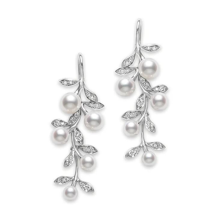 Mikimoto Olive Earrings with Diamond in 18K White Gold Earrings