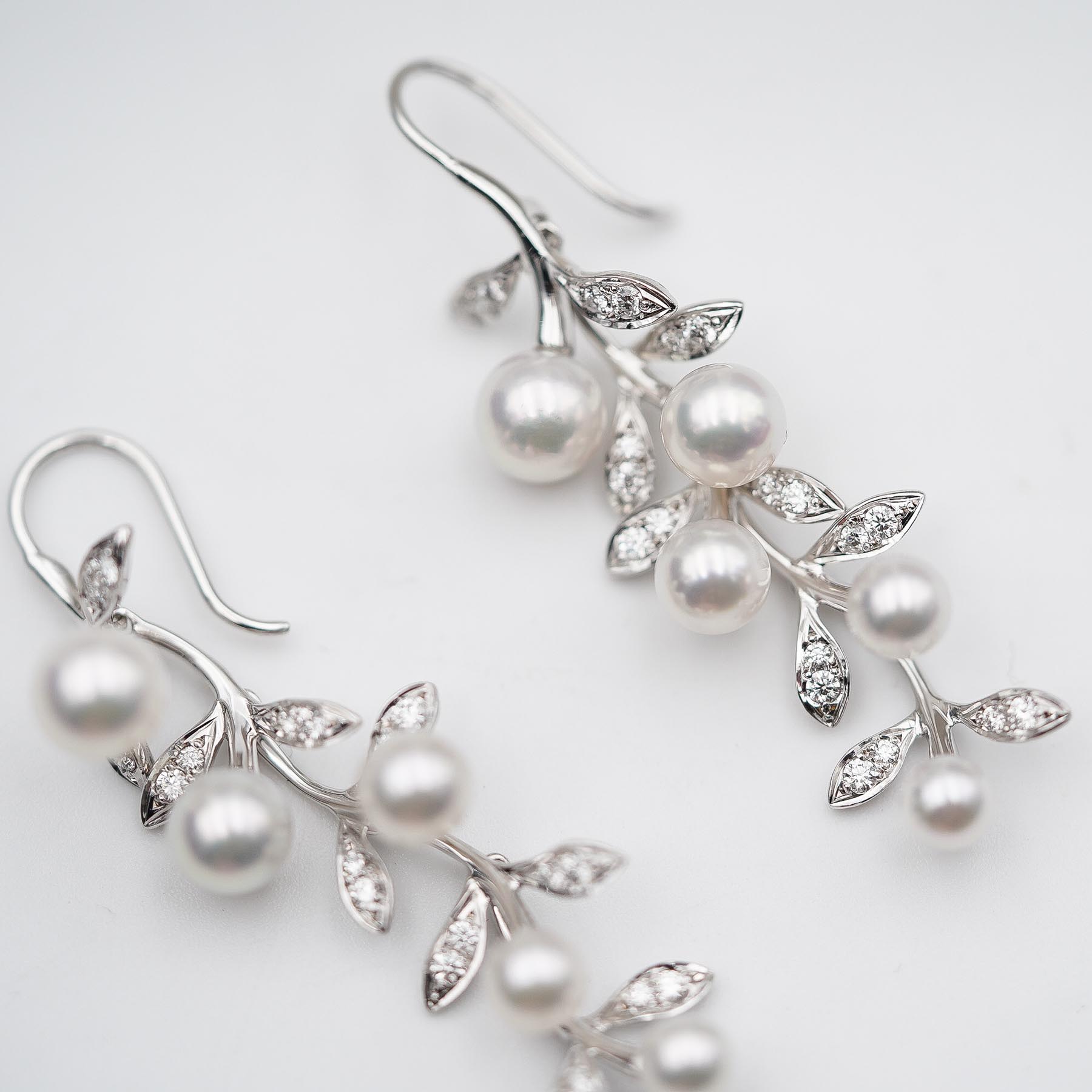 Mikimoto Olive Earrings with Diamond in 18K White Gold Earrings