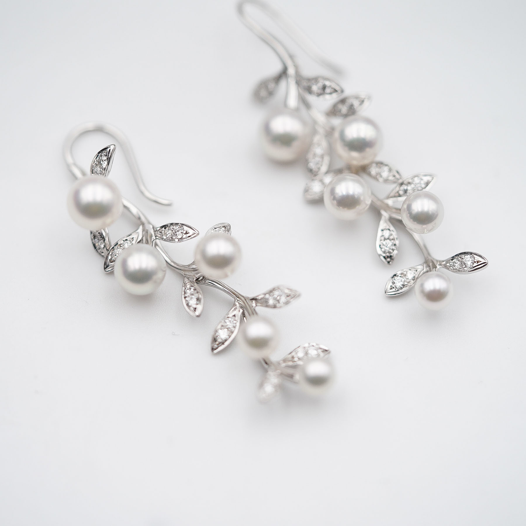 Mikimoto Olive Earrings with Diamond in 18K White Gold Earrings
