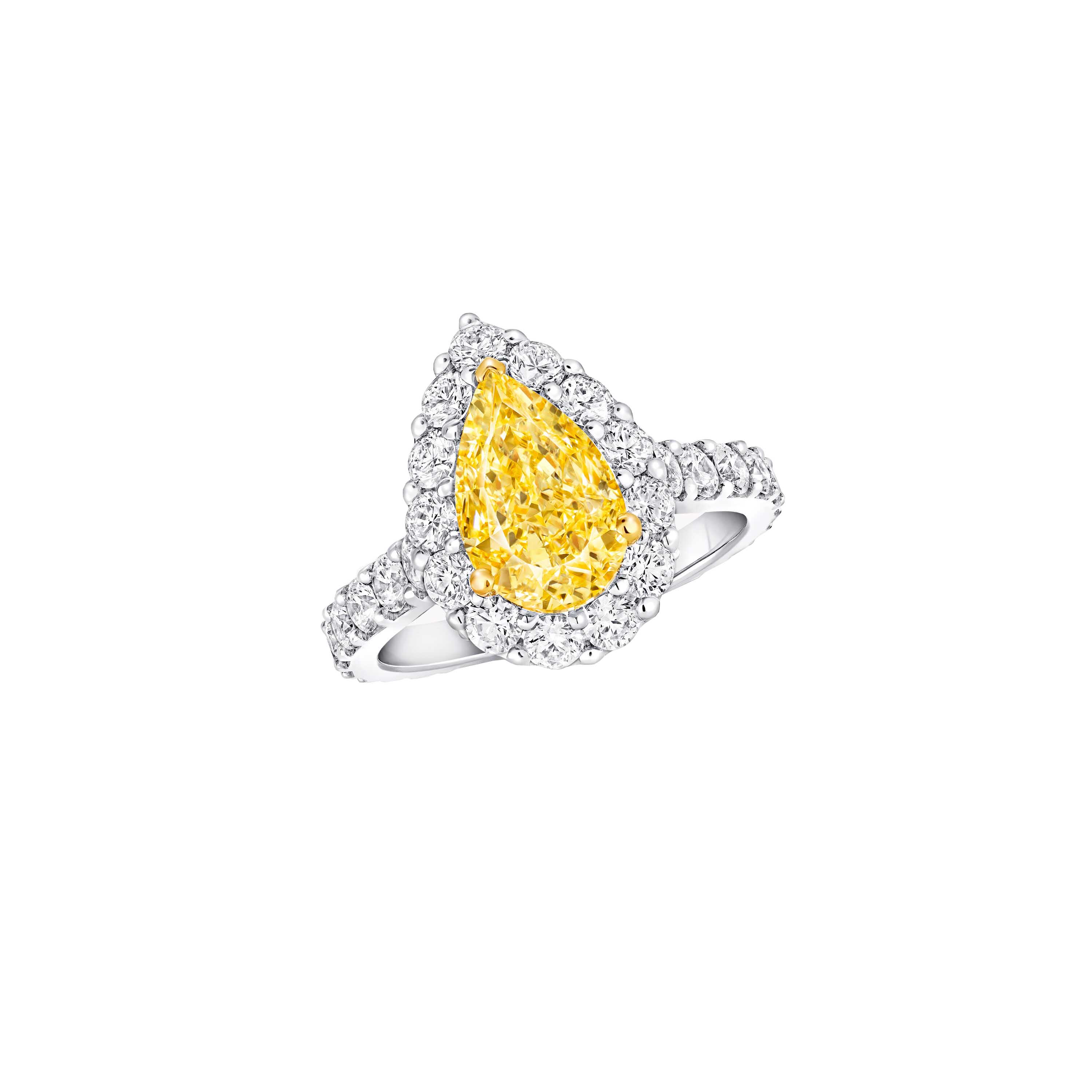 Graff Icon Pear Shape Yellow Diamond and White Diamond Engagement Ring Ring