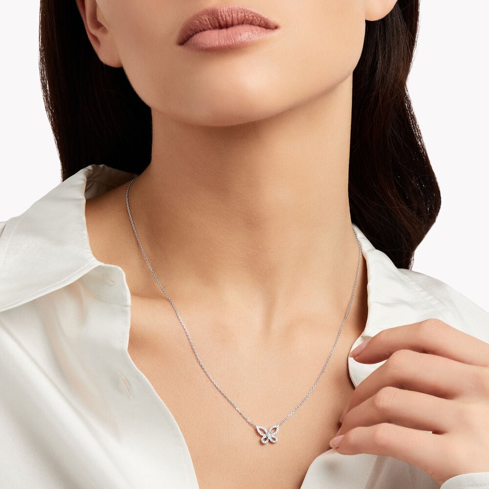 Graff Mini Butterfly Silhouette Diamond Pendant Necklace