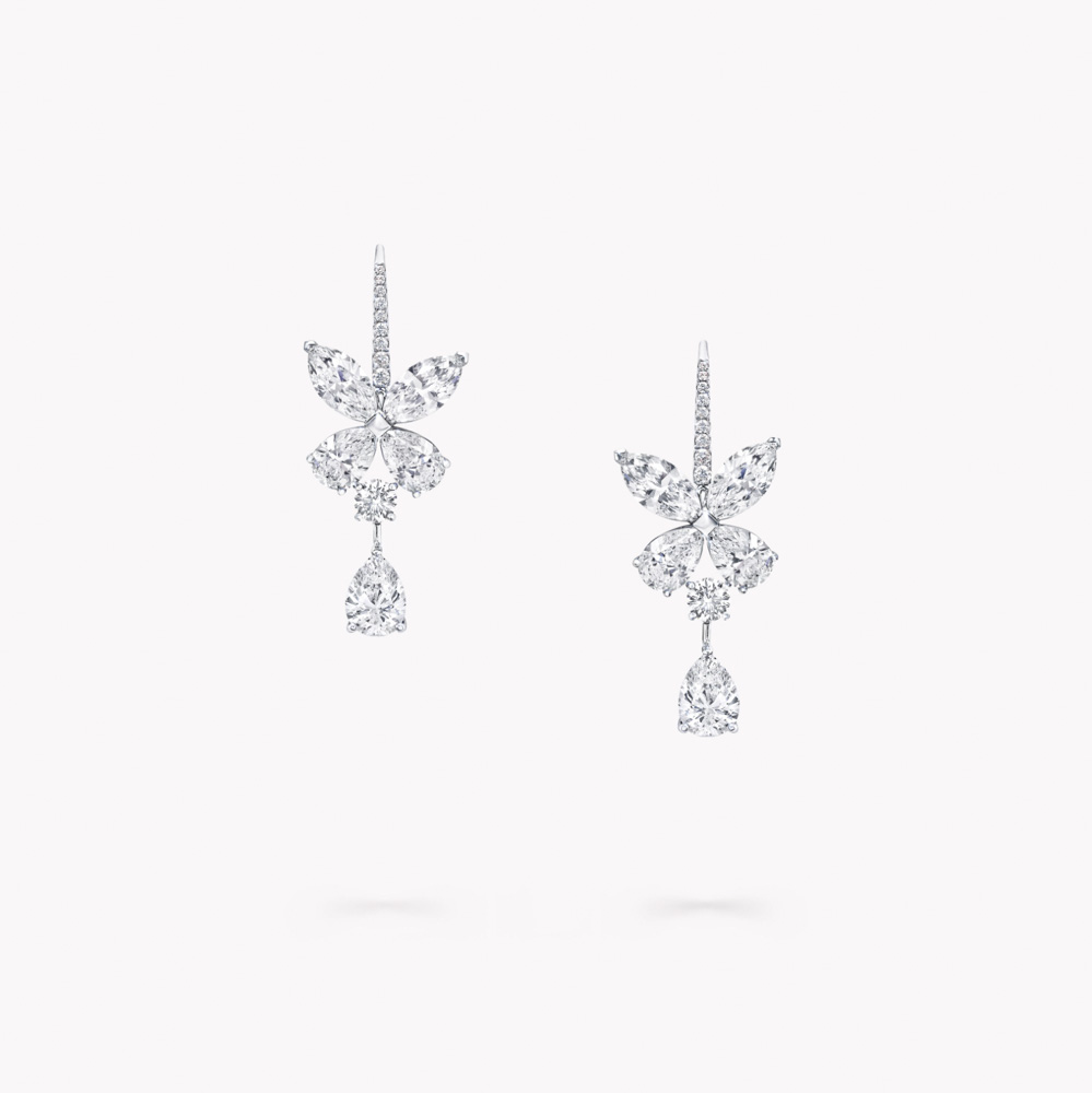 Graff Classic Butterfly Pear Shape Diamond Drop Earrings Earrings
