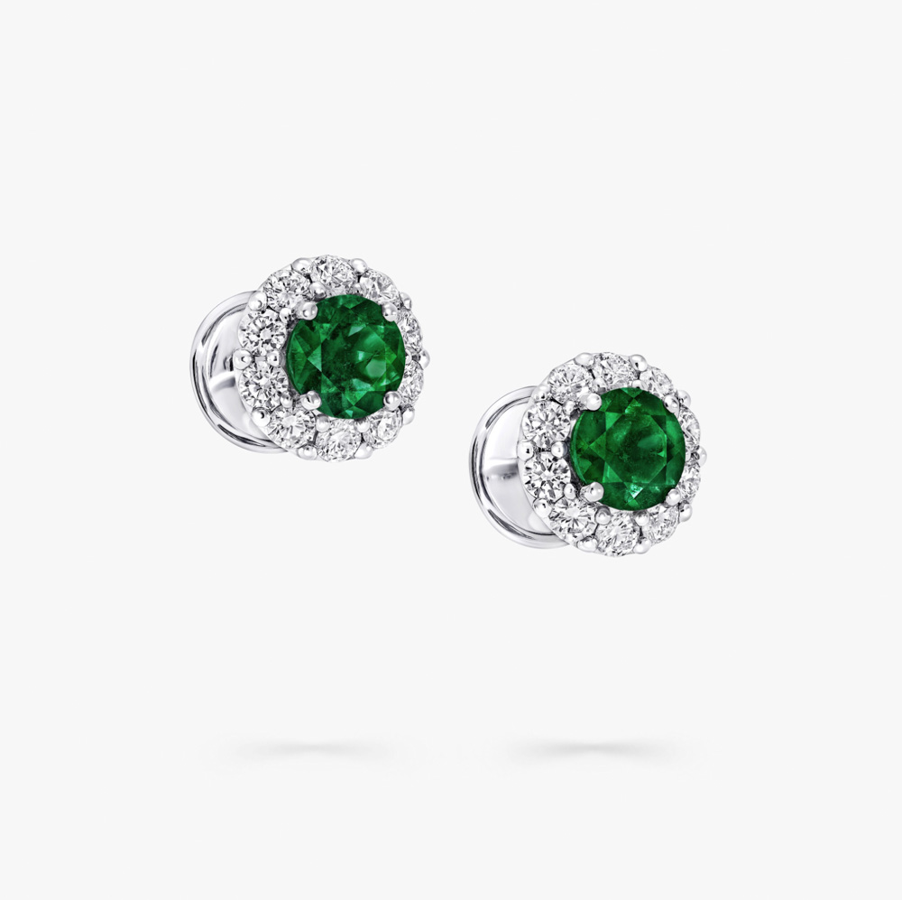 Graff Icon Round Emerald and Diamond Stud Earrings Earrings