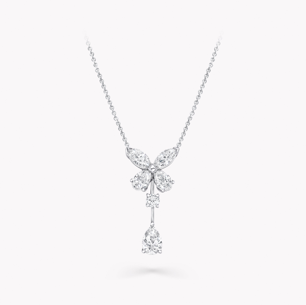 Graff Classic Butterfly Pear Shape Diamond Drop Pendant Necklace