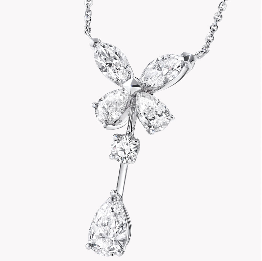 Graff Classic Butterfly Pear Shape Diamond Drop Pendant Necklace