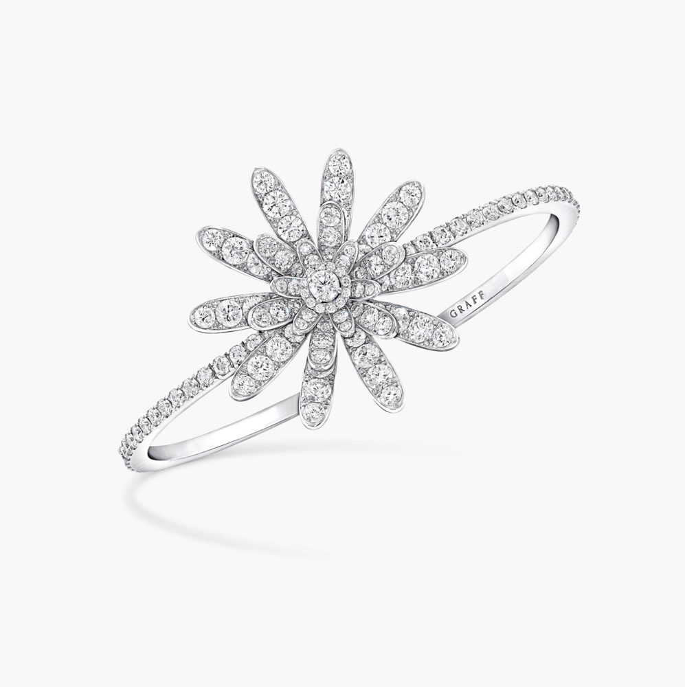Graff Large Wild Flower Abstract Diamond Bangle Bracelet