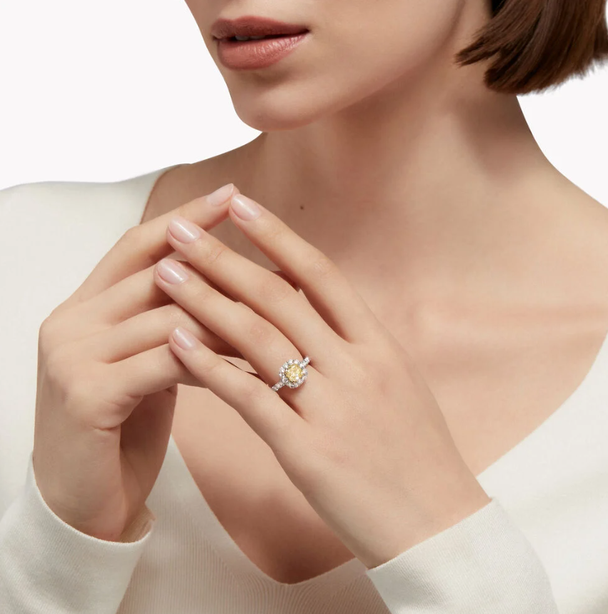 Graff Icon Cushion Cut Yellow and White Diamond Engagement Ring Ring